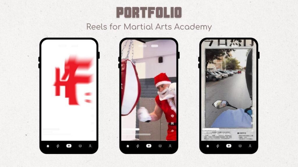Portfolio της CF Studio με Instagram Reels και βίντεο για σχολή πολεμικών τεχνών.